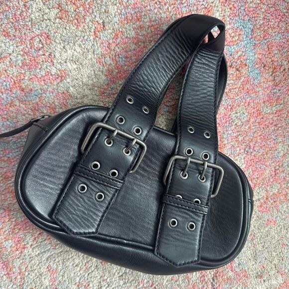 Free People Say Yes Leather Bag handbag metal buckle edgy grunge y2k style black - Picture 2 of 8